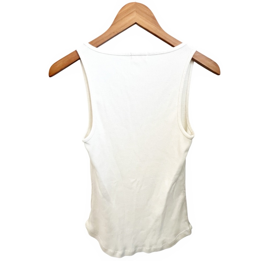 Anthropologie T.la Ivory Ribbed Henley Tank Gold Snap Buttons Size Small - Picture 6 of 6